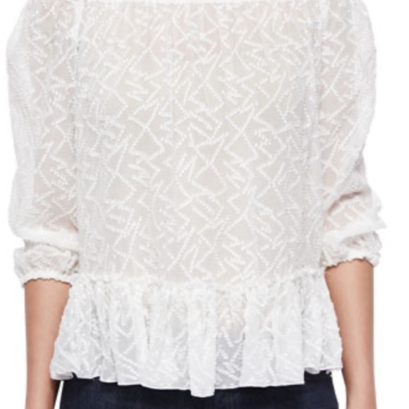 Rebecca Taylor off the shoulder long sleeve sheer ruffle bottom - Picture 4 of 8